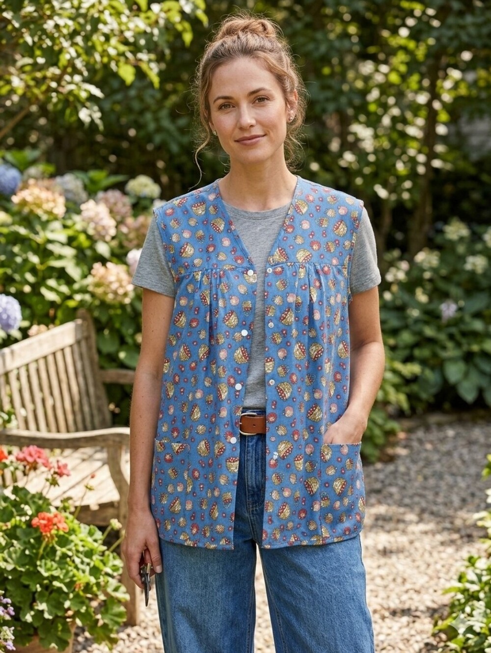 Vtg Moon Dance Snap Front Smock Top Sz L